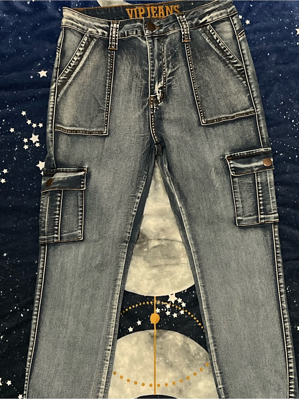 VIP Women's Washed Blue Straight-Leg Cargo Jeans